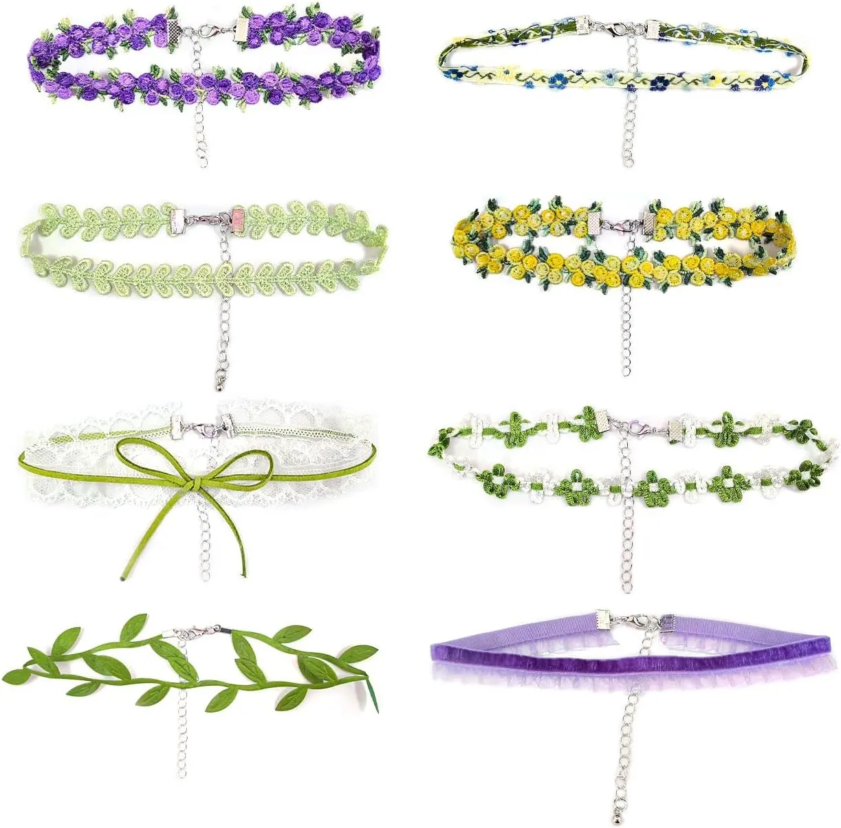 Blue Drop Lace Choker Necklaces Set Green Choker Necklace For Women Flower Chokers Daisy Choker Necklace Fairy Flower Choker Collars Jewelry Gifts 8Pcs
