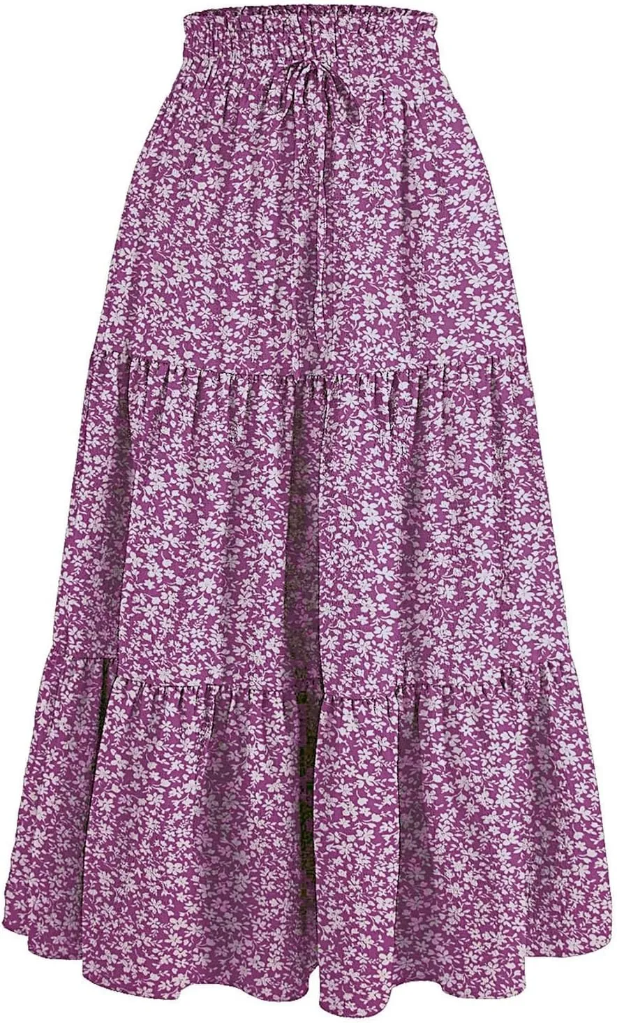 Boho Floral Maxi Skirt for Women 2025 Summer Elastic High Waist A Line Long Skirts Flowy Tiered Skirt with Pockets