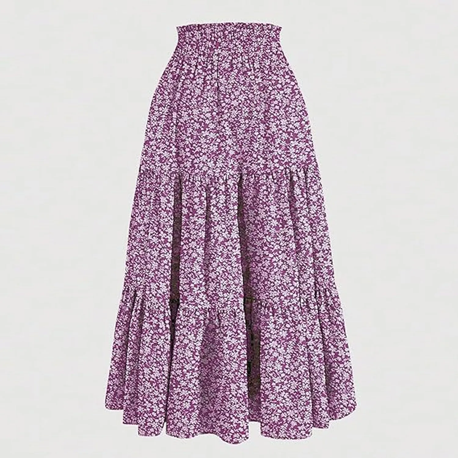 Boho Floral Maxi Skirt for Women 2025 Summer Elastic High Waist A Line Long Skirts Flowy Tiered Skirt with Pockets