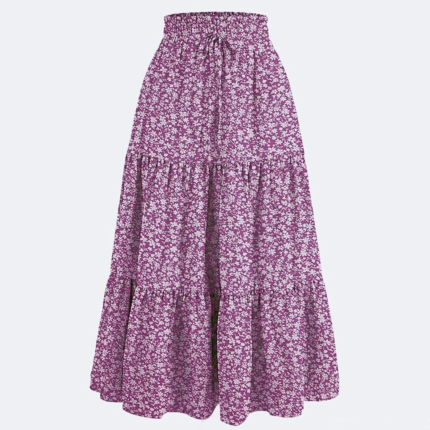 Boho Floral Maxi Skirt for Women 2025 Summer Elastic High Waist A Line Long Skirts Flowy Tiered Skirt with Pockets