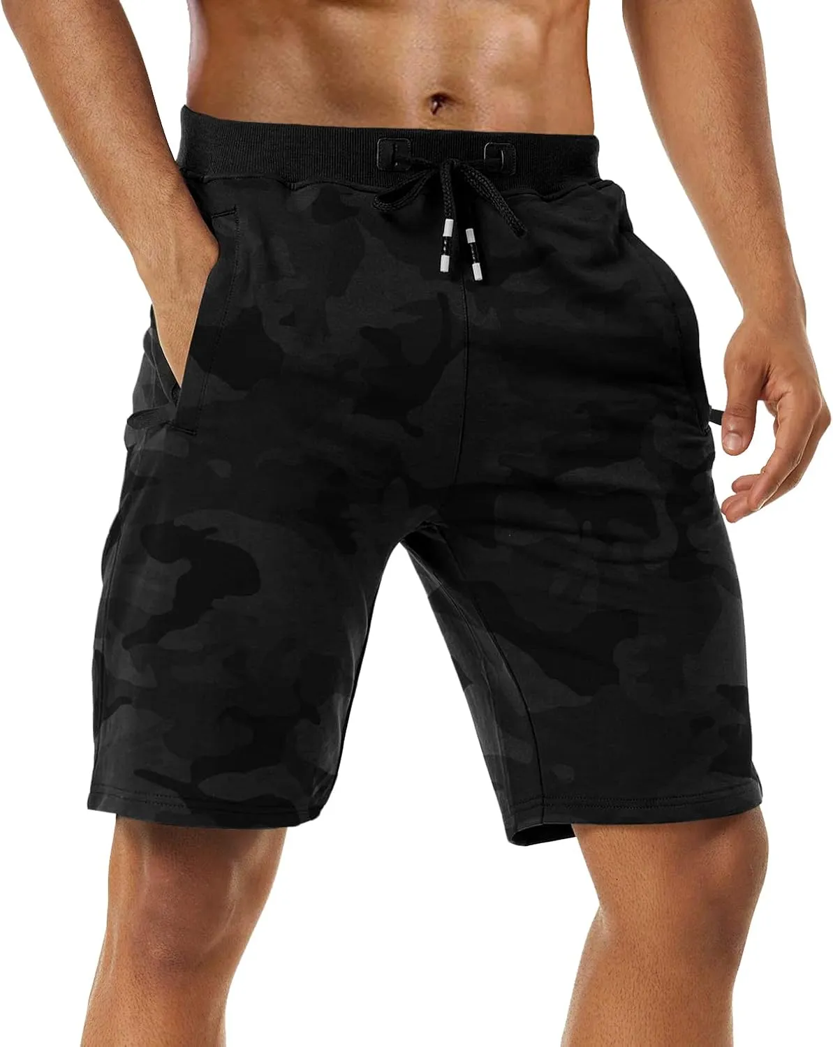 Boyzn Men's Athletic Shorts Comfortable Cotton Workout Shorts Elastic Waist Running Shorts with Zipper Pockets