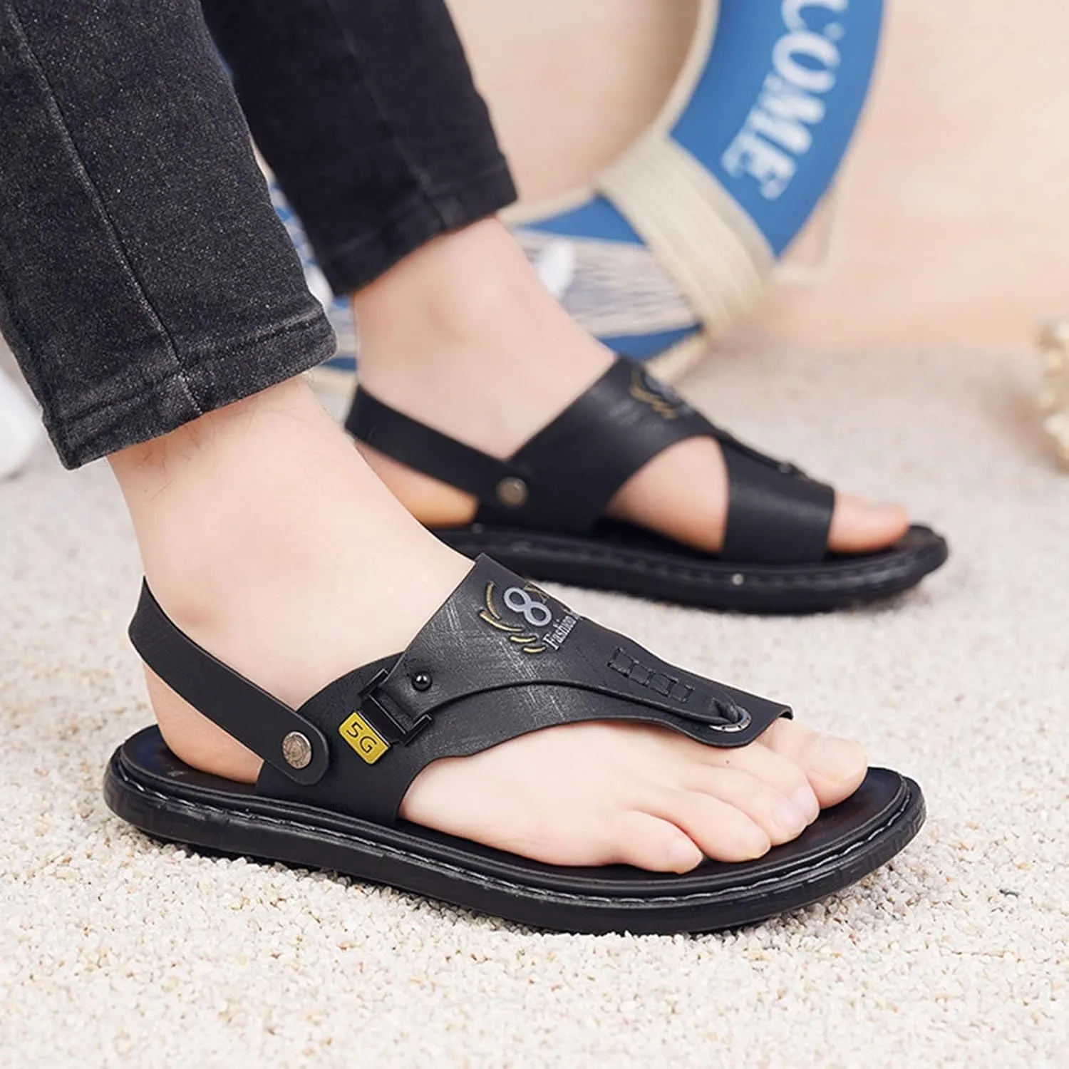 Breathable Bunion Corrector Sandals Men, Summer Lightweight Men's Sandals Bunion Relief(Black,8)