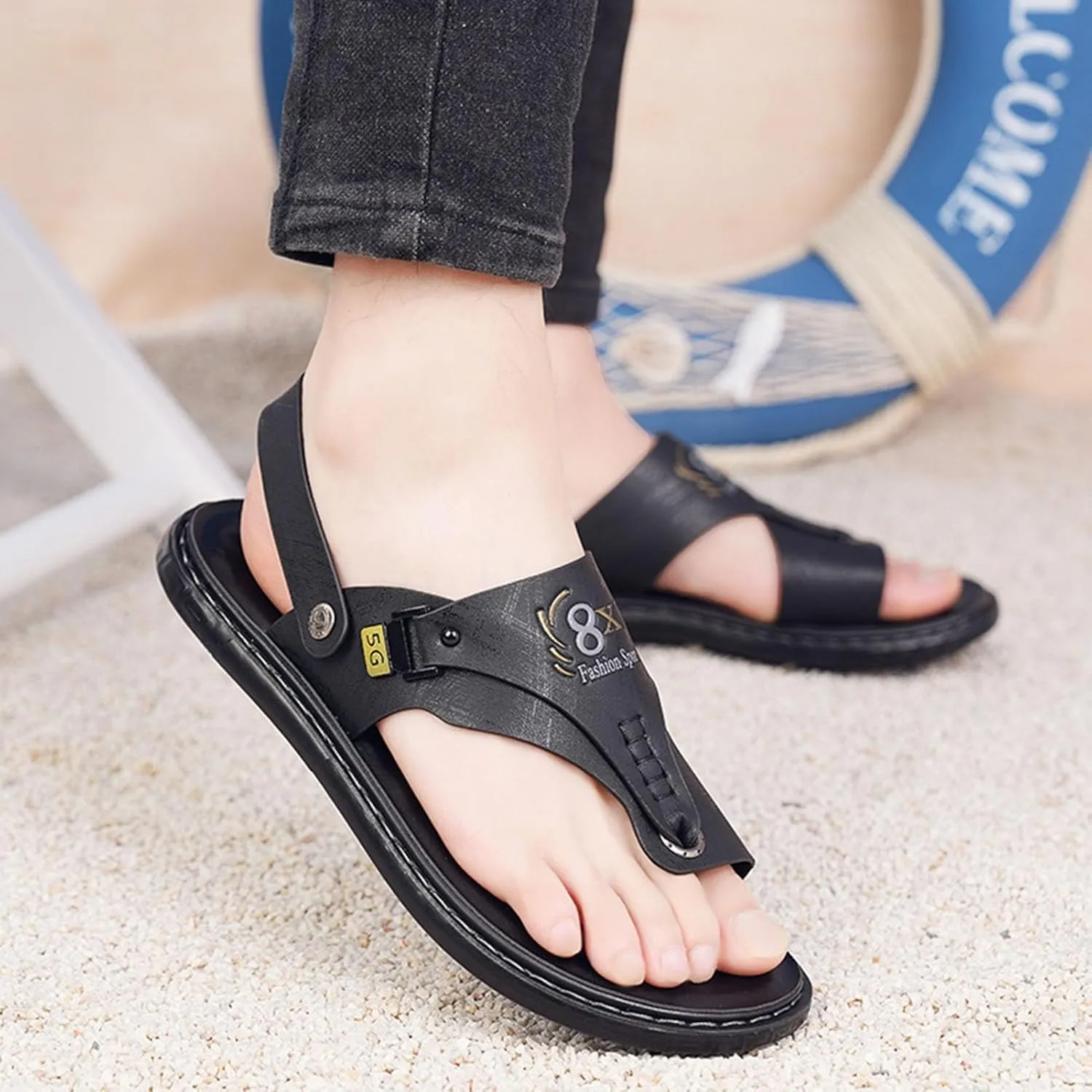 Breathable Bunion Corrector Sandals Men, Summer Lightweight Men's Sandals Bunion Relief(Black,8)