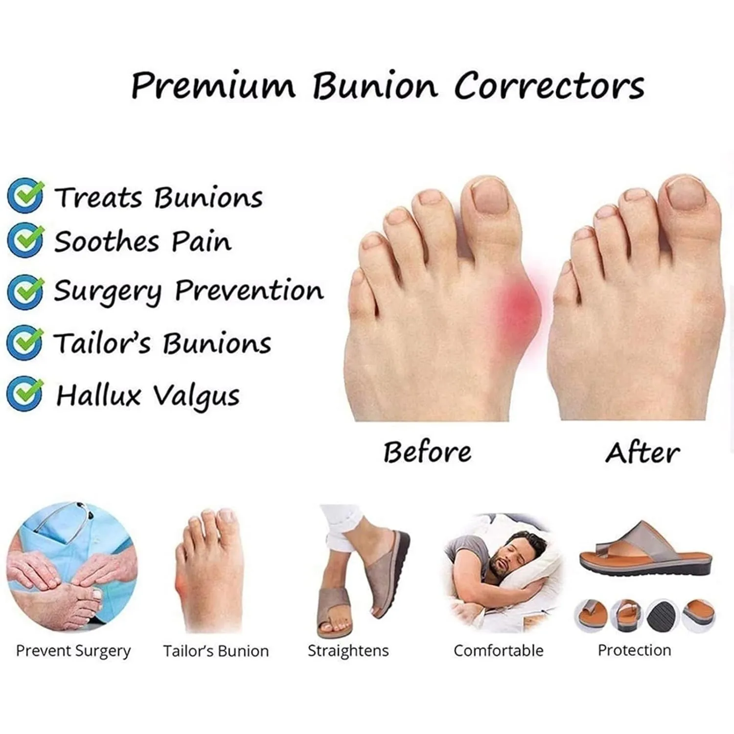 Breathable Bunion Corrector Sandals Men, Summer Lightweight Men's Sandals Bunion Relief(Black,8)