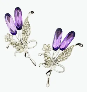 Brooch BR50 Beautiful Elegant Clear Crystal Silver Tone Purple Rhinestones Flower - Pack of 2