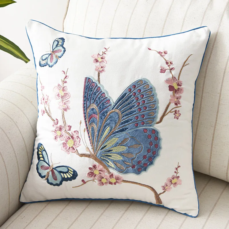 Butterfly Peacock Floral Three-dimensional Embroidery Cushion Cover