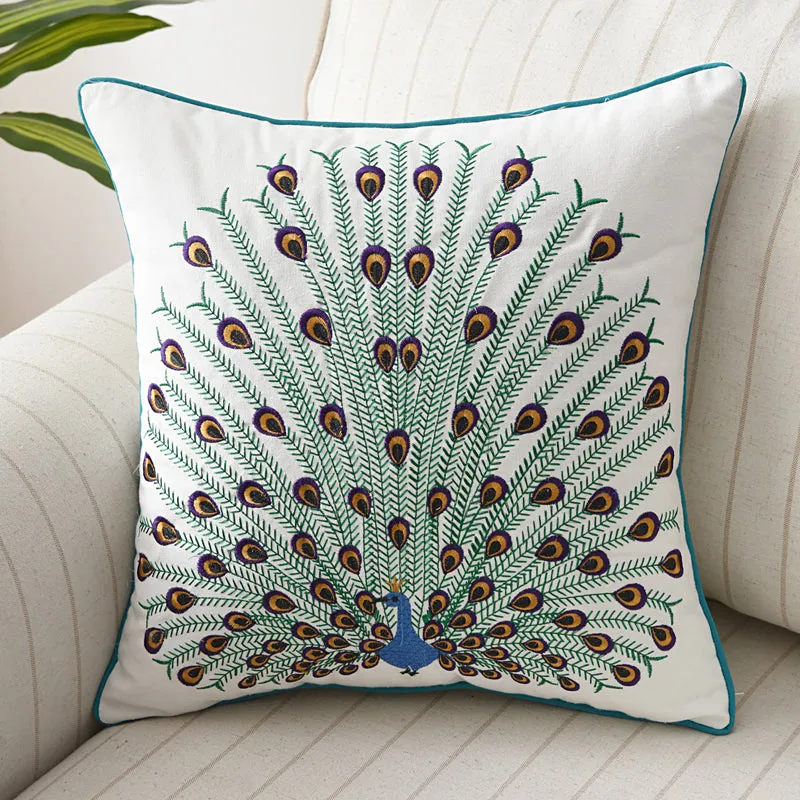 Butterfly Peacock Floral Three-dimensional Embroidery Cushion Cover