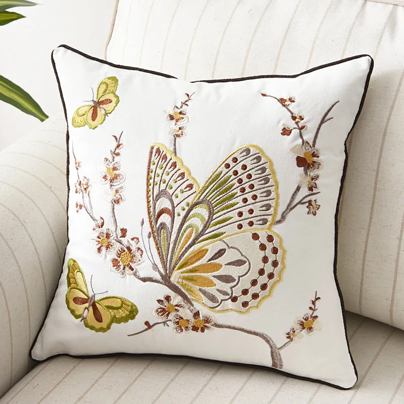 Butterfly Peacock Floral Three-dimensional Embroidery Cushion Cover