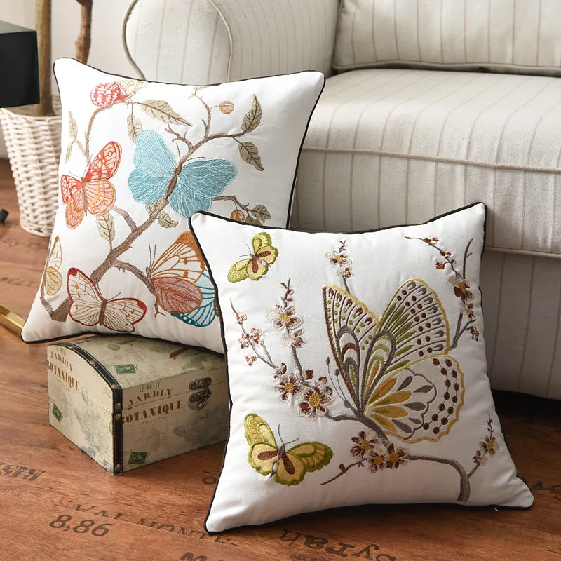 Butterfly Peacock Floral Three-dimensional Embroidery Cushion Cover