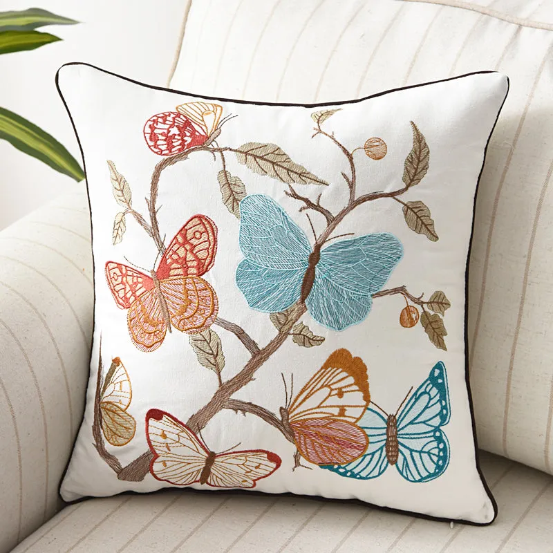 Butterfly Peacock Floral Three-dimensional Embroidery Cushion Cover