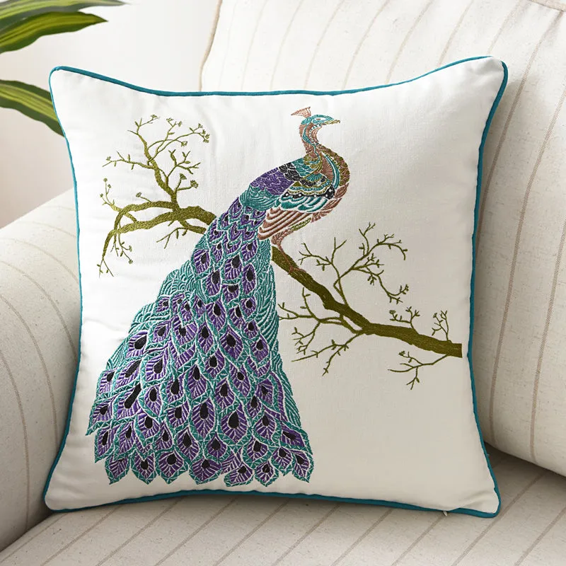 Butterfly Peacock Floral Three-dimensional Embroidery Cushion Cover