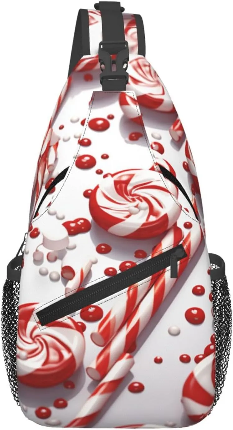 Candy Cane Cross Chest Bag Diagonally Sling Backpack Outdoor Travel Cycling Bag for Men Women