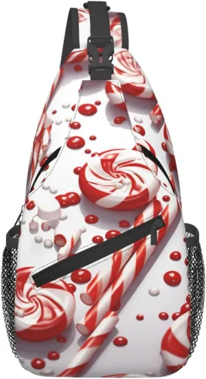 Candy Cane Cross Chest Bag Diagonally Sling Backpack Outdoor Travel Cycling Bag for Men Women