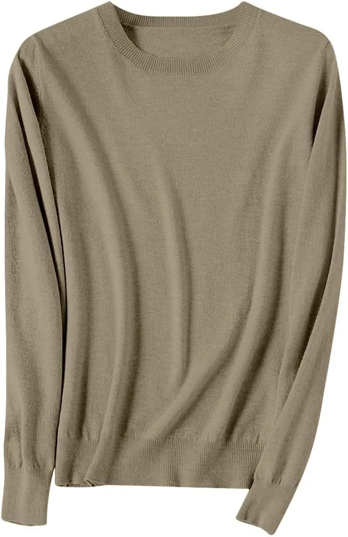 Cashmere Sweaters for Women Long Sleeve Loose Pullover Tops Soft Warm Cozy Lightweight Casual Wool Knit Sweater