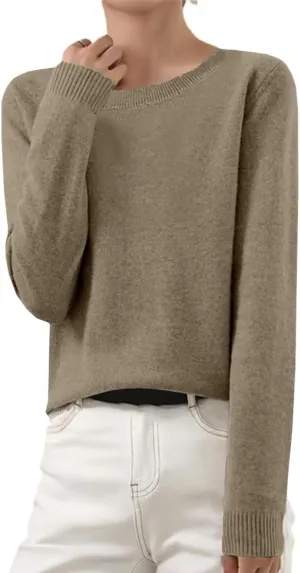 Cashmere Sweaters for Women Long Sleeve Loose Pullover Tops Soft Warm Cozy Lightweight Casual Wool Knit Sweater