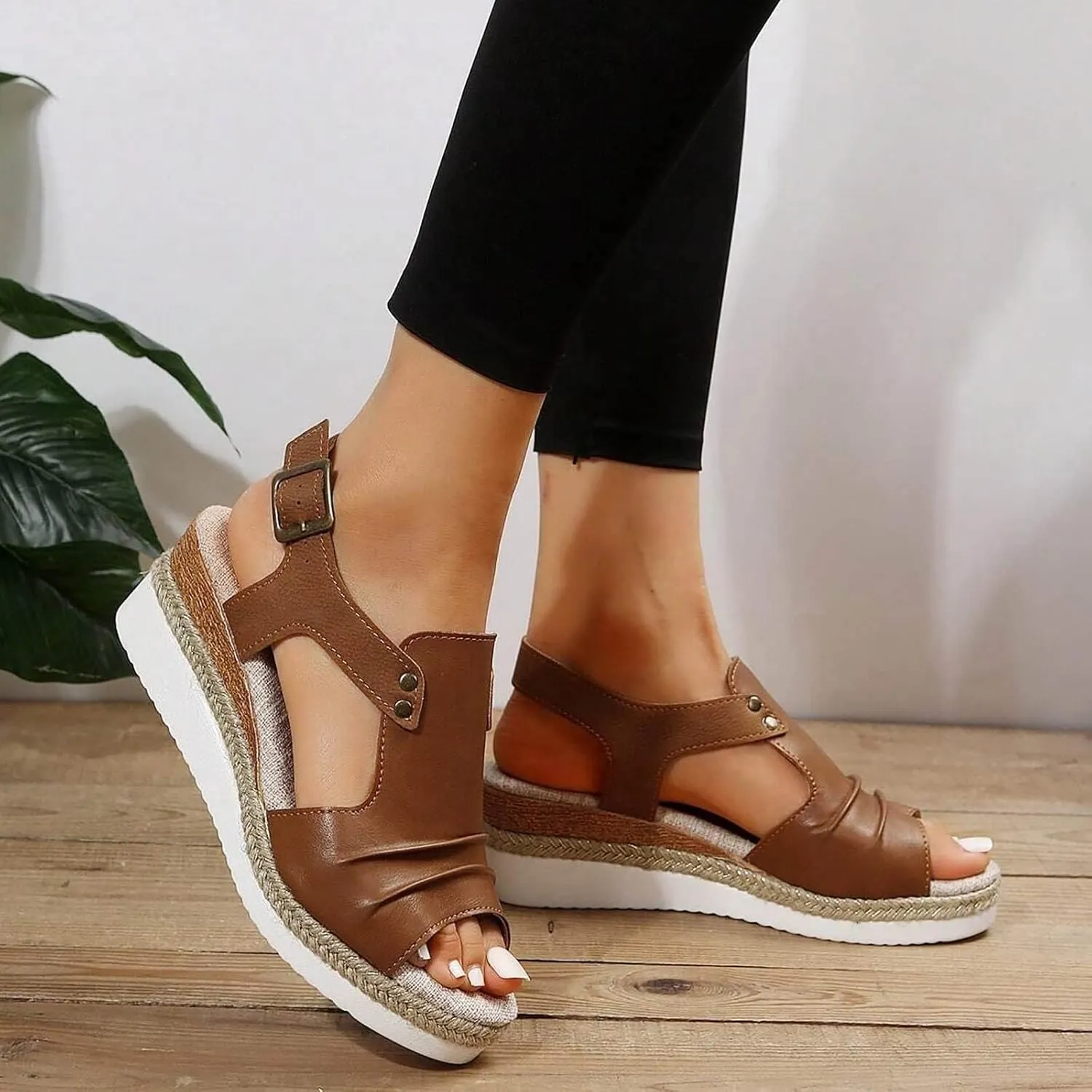 Cathalem Flat Sandals for Women, Orthopedic Platform Wedge Sandals for Women Open Toe Ankle Strap Espadrilles Sandals