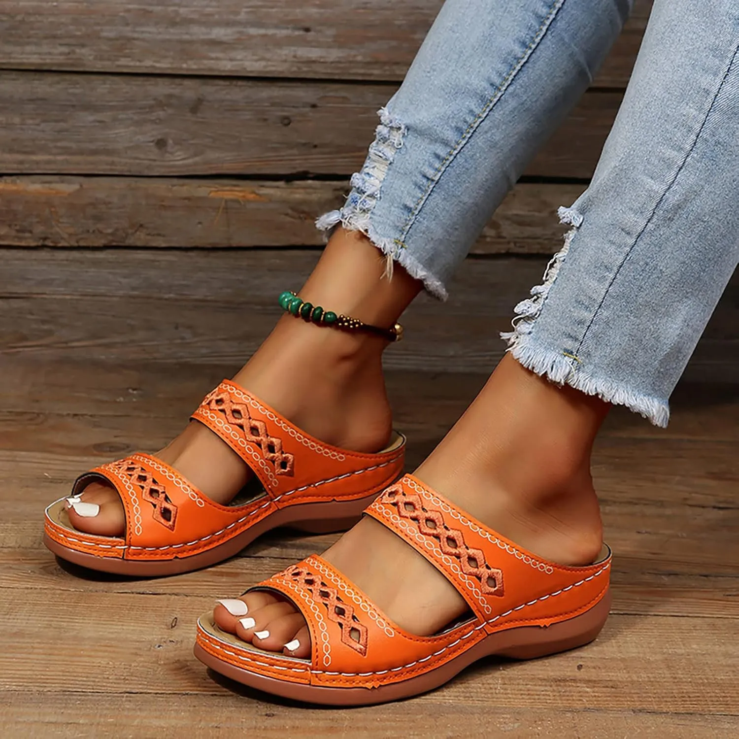 Cathalem Flat Sandals for Women, Orthopedic Wedge Sandals for Women Comfortable Walking Sandals with Arch Support