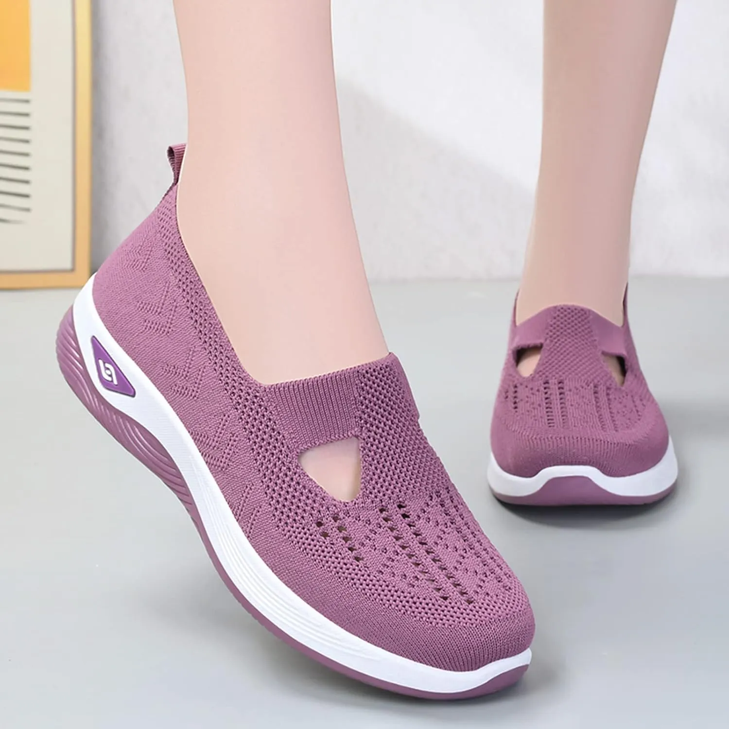 Cathalem Platform Sneakers for Women, Walking Slip on Diabetic Foam Shoes Hands Free Slip in Sneakers Arch Support