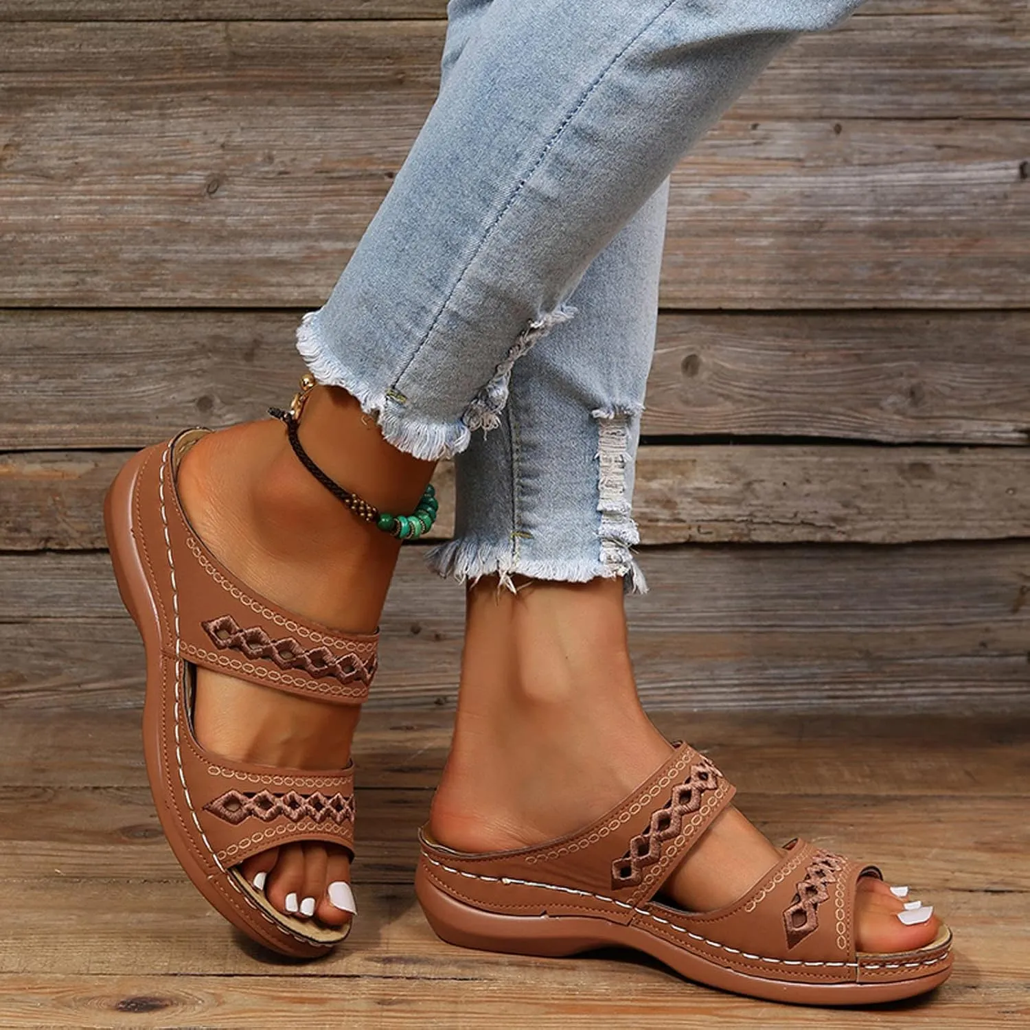 Cathalem Sandals for Women Orthopedic Walking Shoes Black Flat Sandals for Women Arch Support Slides for Women