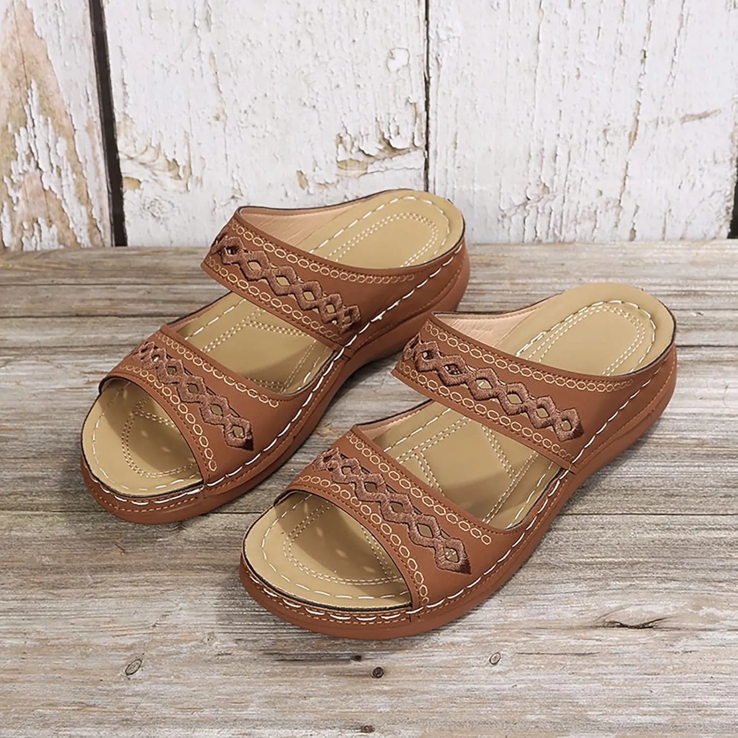 Cathalem Sandals for Women Orthopedic Walking Shoes Black Flat Sandals for Women Arch Support Slides for Women
