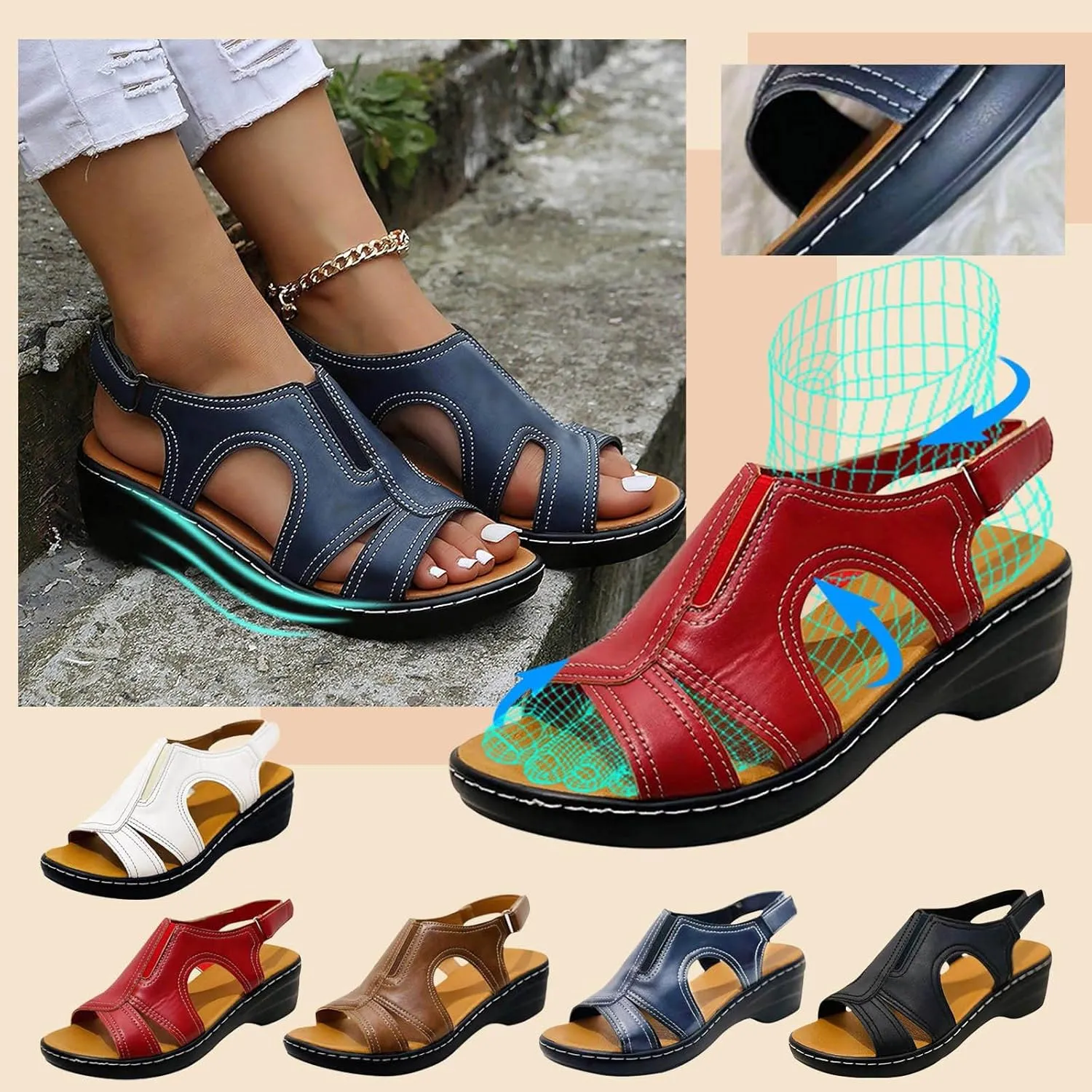 Cathalem Sandals Women Comfortable, Sandals Women Orthopedic Wide Toe Box Shoes Arch Support Platform Sandals