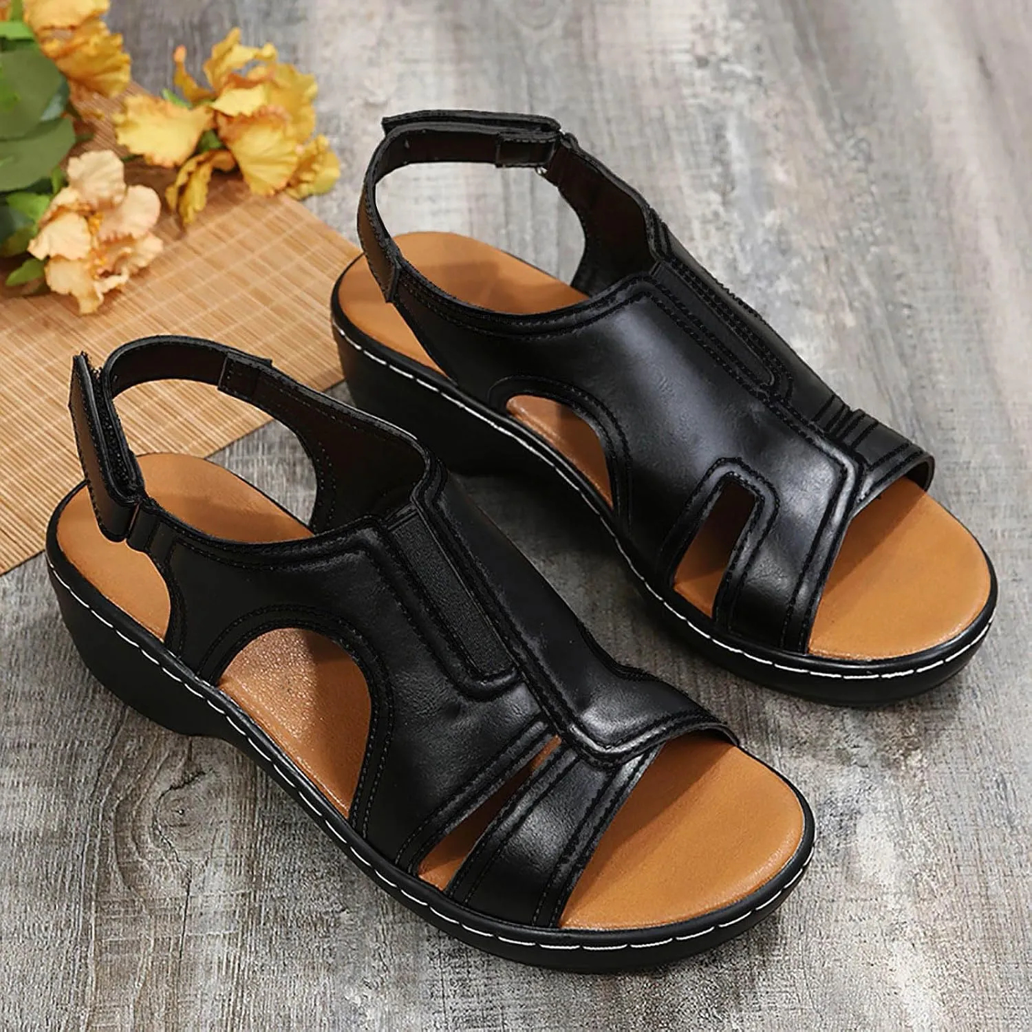 Cathalem Sandals Women Comfortable, Sandals Women Orthopedic Wide Toe Box Shoes Arch Support Platform Sandals