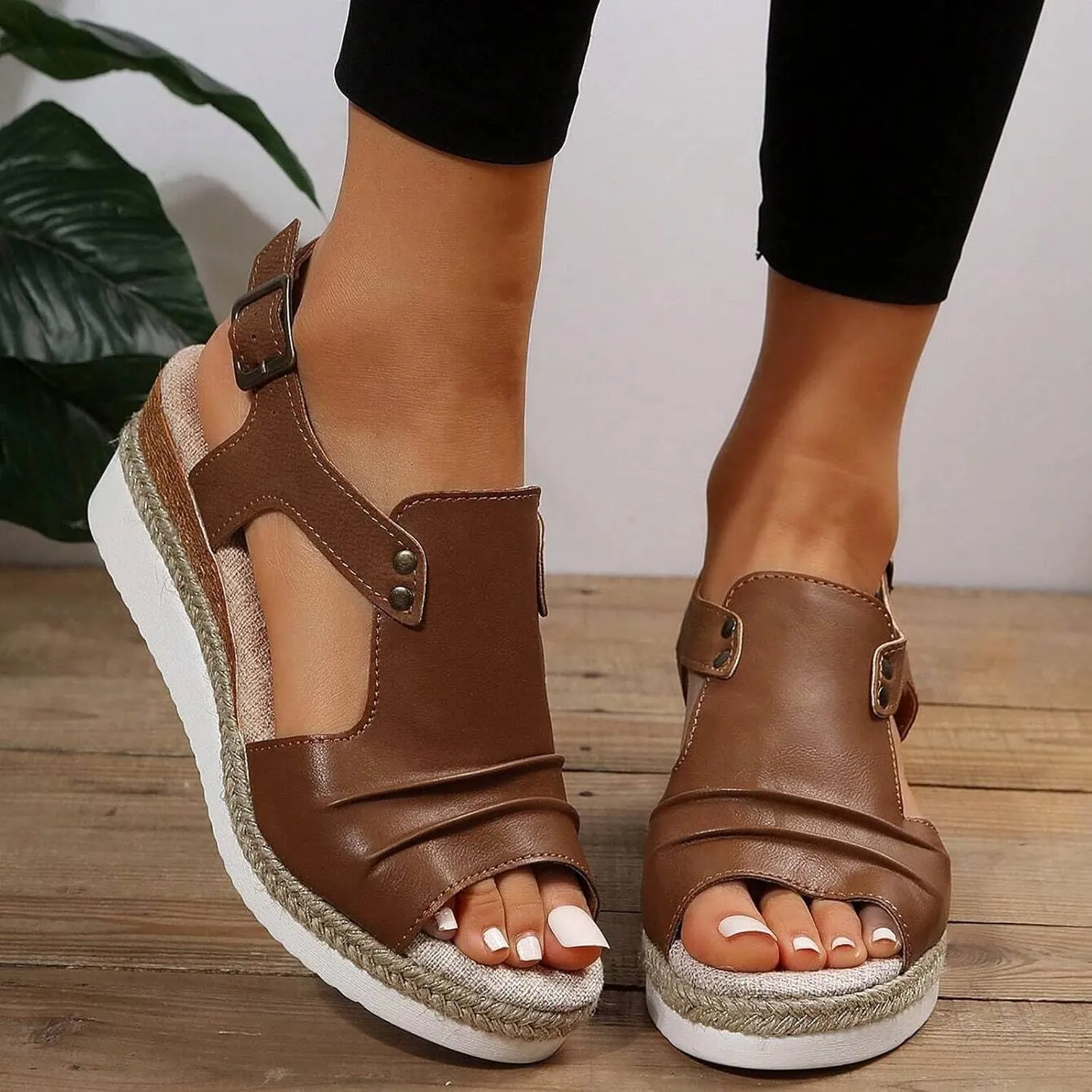 Cathalem Wedge Sandals for Women Open Toe Ankle Strap Wedge Heels Sandals Orthopedic Sandals Casual