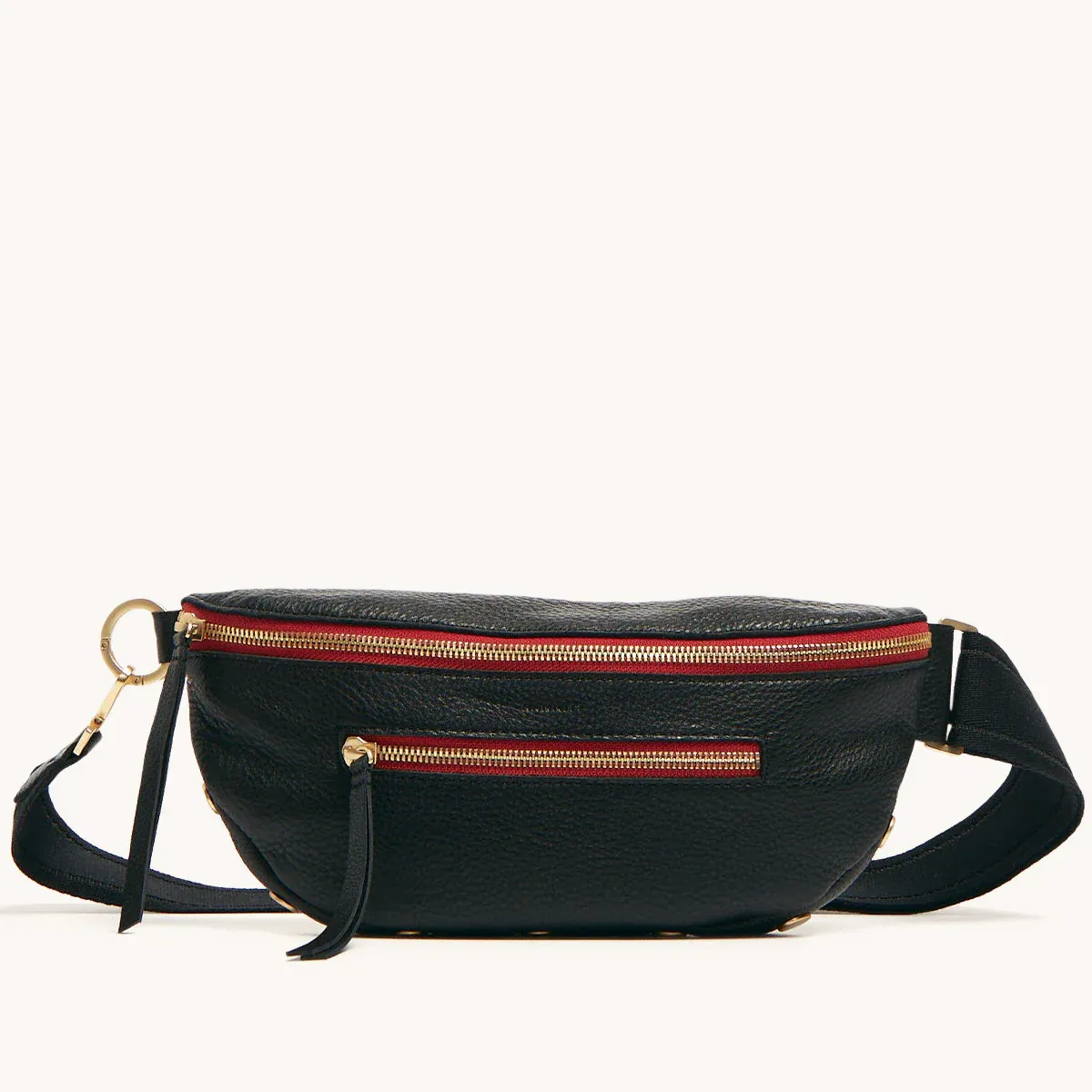 CHARLES CROSSBODY MED IN BLACK/BRUSHED GOLD RED ZIP