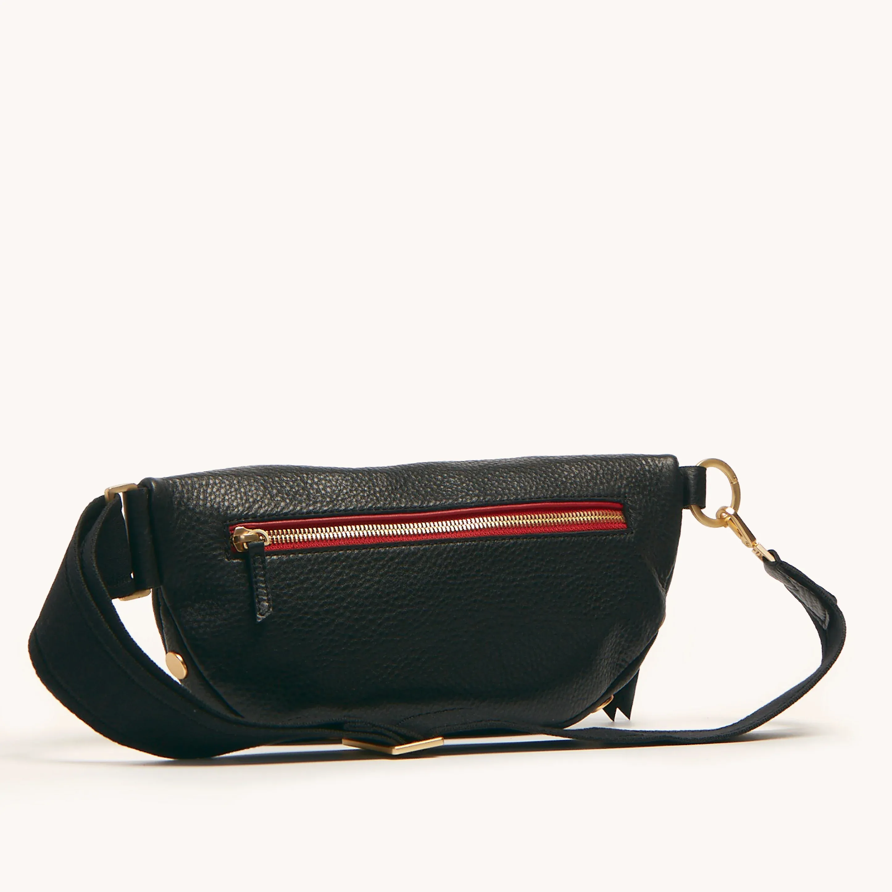 CHARLES CROSSBODY MED IN BLACK/BRUSHED GOLD RED ZIP
