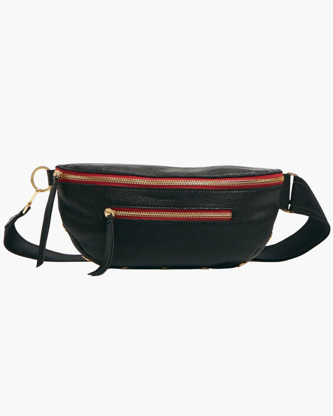 CHARLES CROSSBODY MED IN BLACK/BRUSHED GOLD RED ZIP