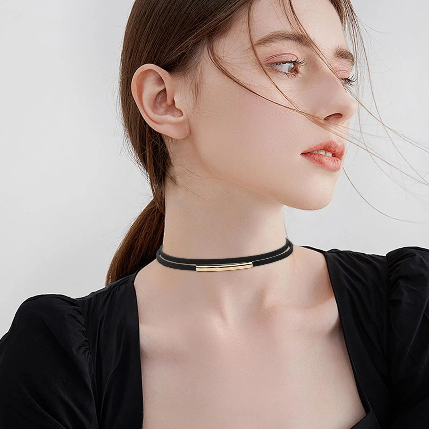 Choker Necklace for Women 3PCS Gothic Black Velvet Choker Adjustable Heart Pendant Layered Necklace Black Leather Jewelry
