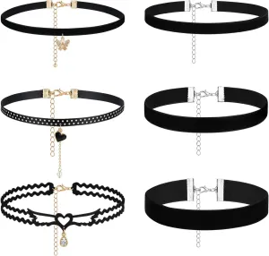 Choker Necklace for Women - Goth Gothic Punk Rock Black Choker Necklaces - 6 Pcs Velvet Choker Collar Necklaces Set - Christmas Party Halloween Cosplay Concert Jewelry Accessory