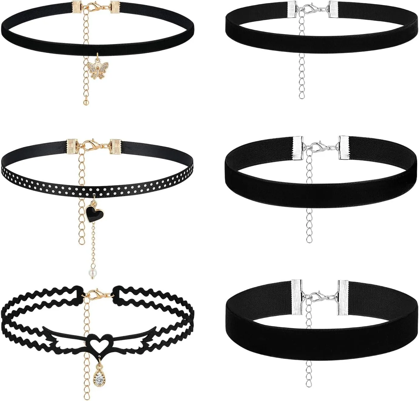 Choker Necklace for Women - Goth Gothic Punk Rock Black Choker Necklaces - 6 Pcs Velvet Choker Collar Necklaces Set - Christmas Party Halloween Cosplay Concert Jewelry Accessory