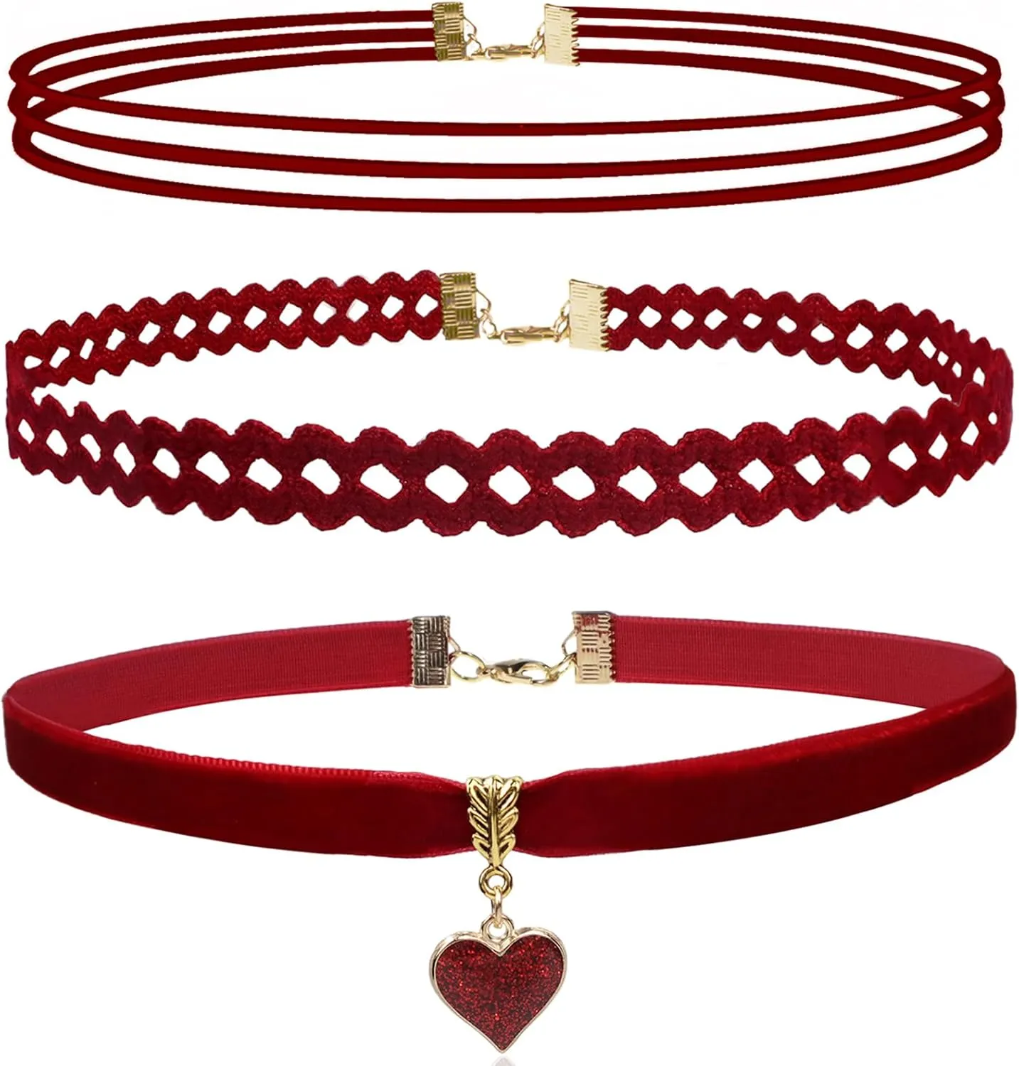 Choker Set 3 PCS Necklace Gothic Choker Heart Charm Velvet Gothic Classical Collars