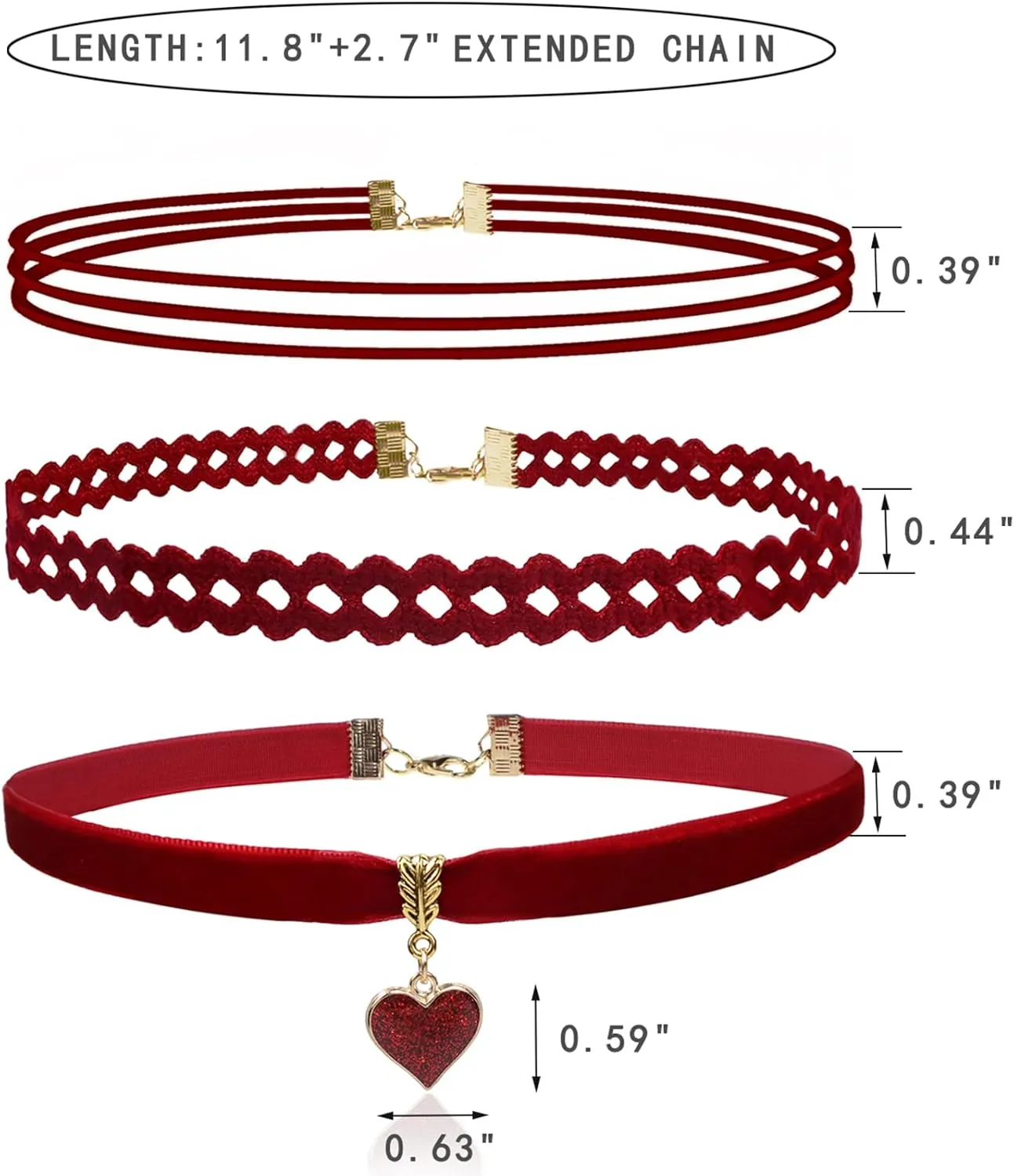 Choker Set 3 PCS Necklace Gothic Choker Heart Charm Velvet Gothic Classical Collars