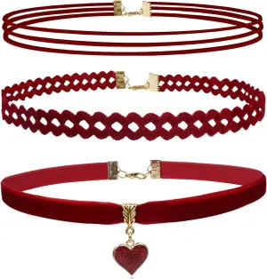Choker Set 3 PCS Necklace Gothic Choker Heart Charm Velvet Gothic Classical Collars