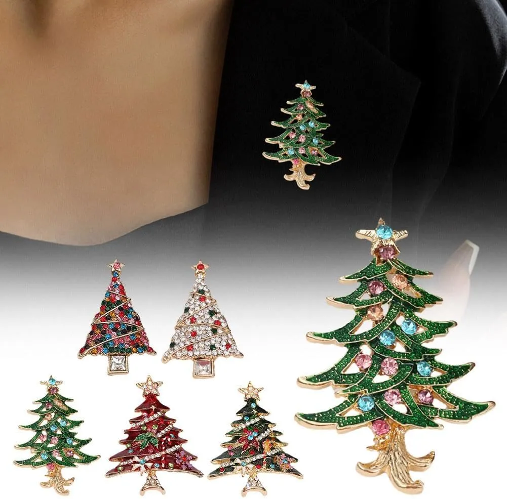 Christmas Tree Brooch,Christmas Brooch Pins Rhinestone Christmas Tree Crystal Lapel Enamel Pins Badges for Women Girls,Christmas Jewelry Gift Decoration