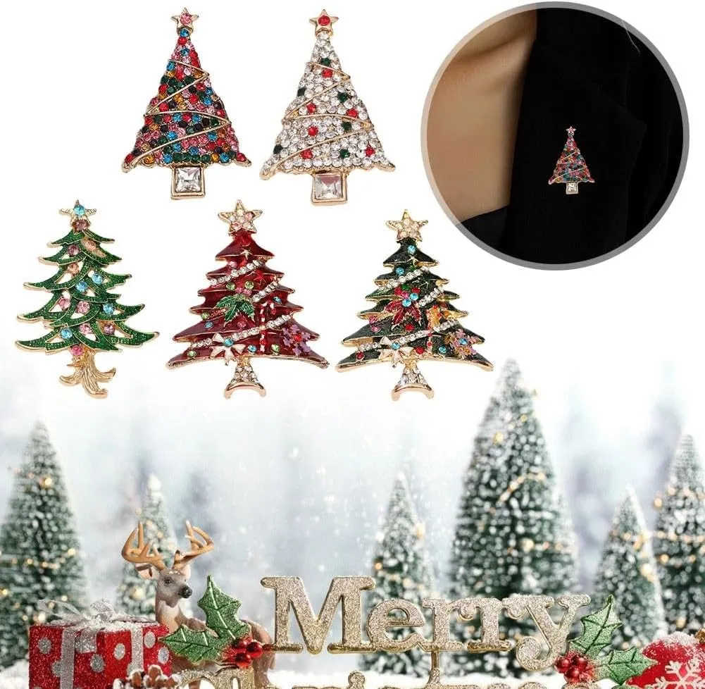 Christmas Tree Brooch,Christmas Brooch Pins Rhinestone Christmas Tree Crystal Lapel Enamel Pins Badges for Women Girls,Christmas Jewelry Gift Decoration