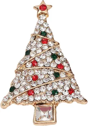 Christmas Tree Brooch,Christmas Brooch Pins Rhinestone Christmas Tree Crystal Lapel Enamel Pins Badges for Women Girls,Christmas Jewelry Gift Decoration