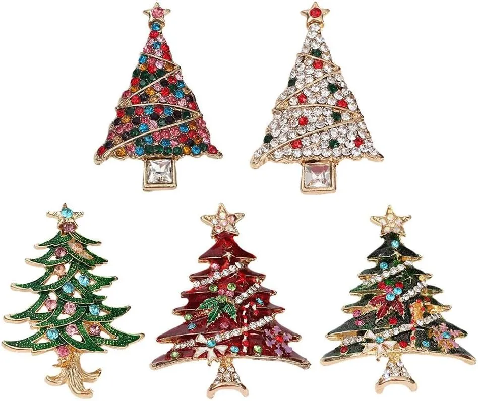 Christmas Tree Brooch,Christmas Brooch Pins Rhinestone Christmas Tree Crystal Lapel Enamel Pins Badges for Women Girls,Christmas Jewelry Gift Decoration