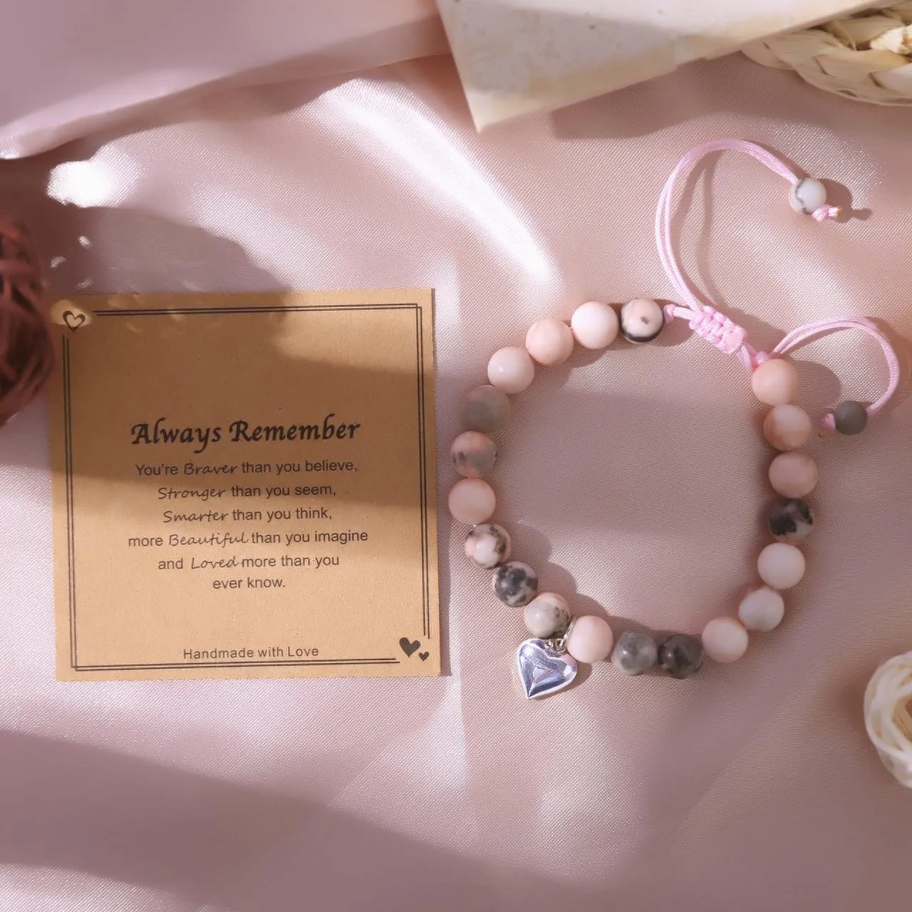 Chuchoter To My Daughter/Granddaughter/Niece Bracelet,Sweet Heart Natural Stone Beaded Bracelet For girl,Birthday Christmas Valentines Graduation Gifts for girl