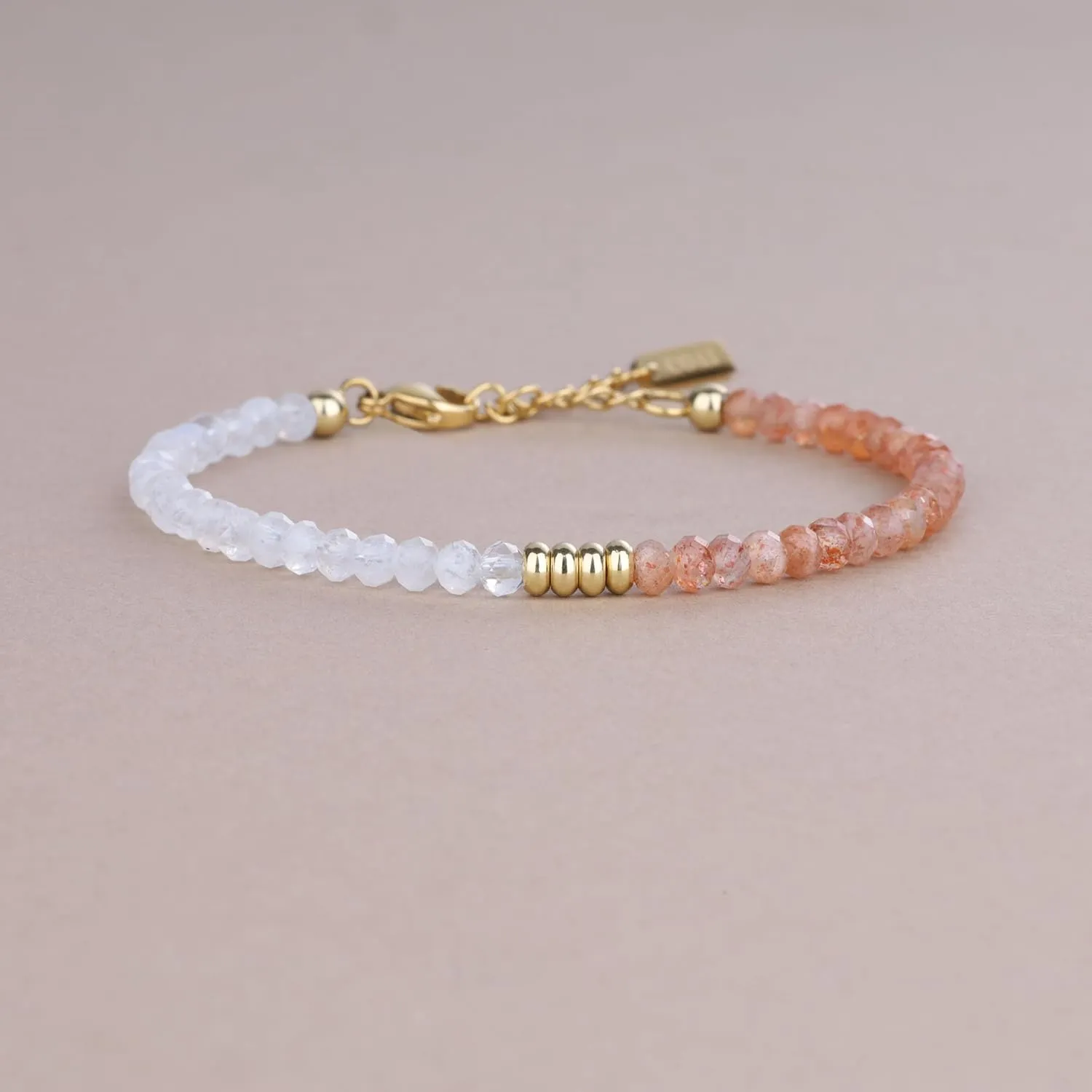 COAI Crystal Bracelet for Women, 4mm Moonstone Tourmaline/Sunstone/Amethyst Beaded Bracelet for Women