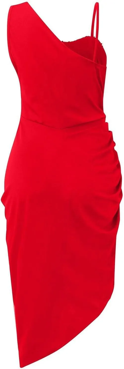 Cocktail Dresses,Sequin Bodycon One Shoulder Sexy Slit Midi Dress Formal Elegant Plus Size for Evening Dinner