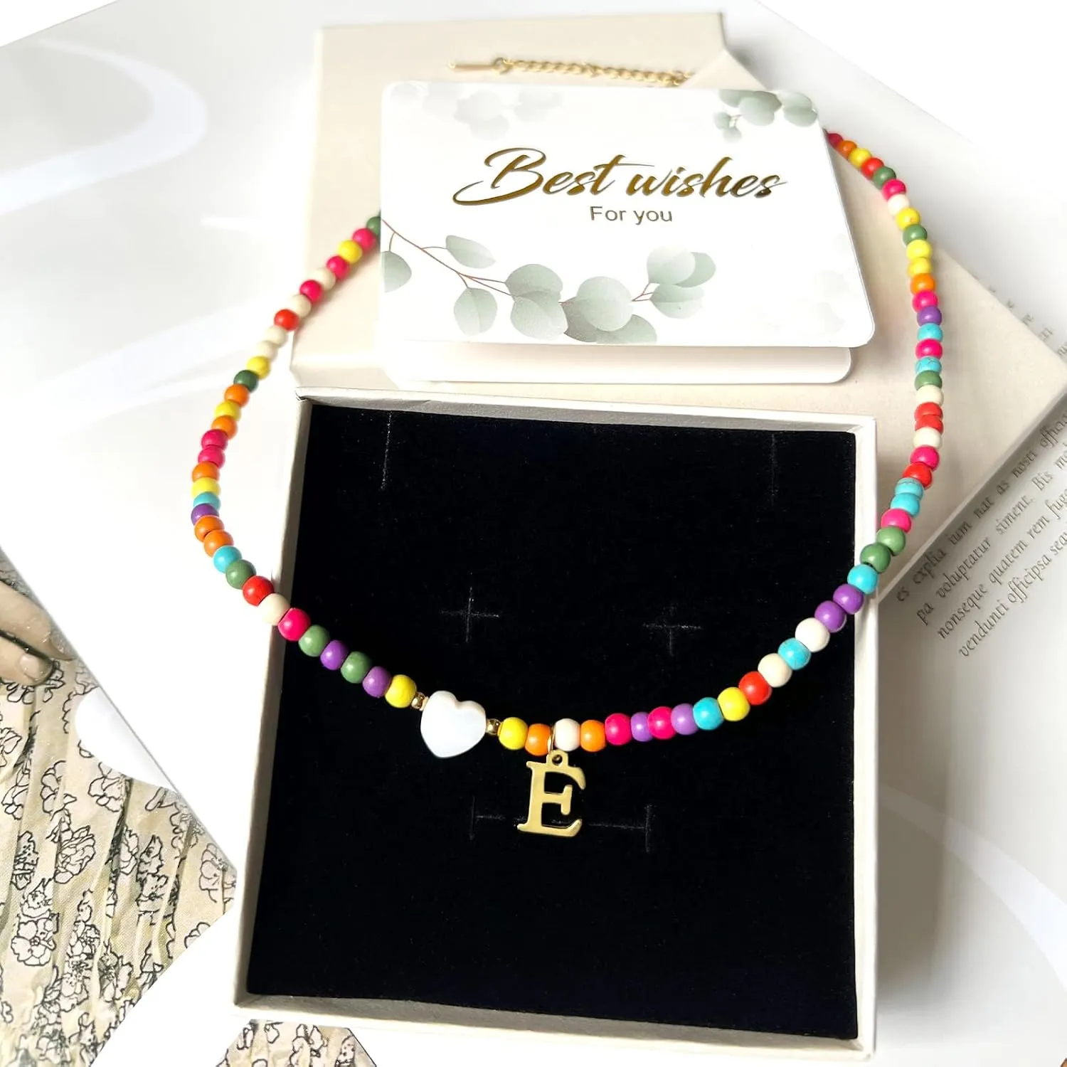 Colorful Beaded Initial Necklace Chokers for Women,Bohemian Chokers Necklaces for Women,Initial Charm Necklace Birthday Christmas Gifts for Women