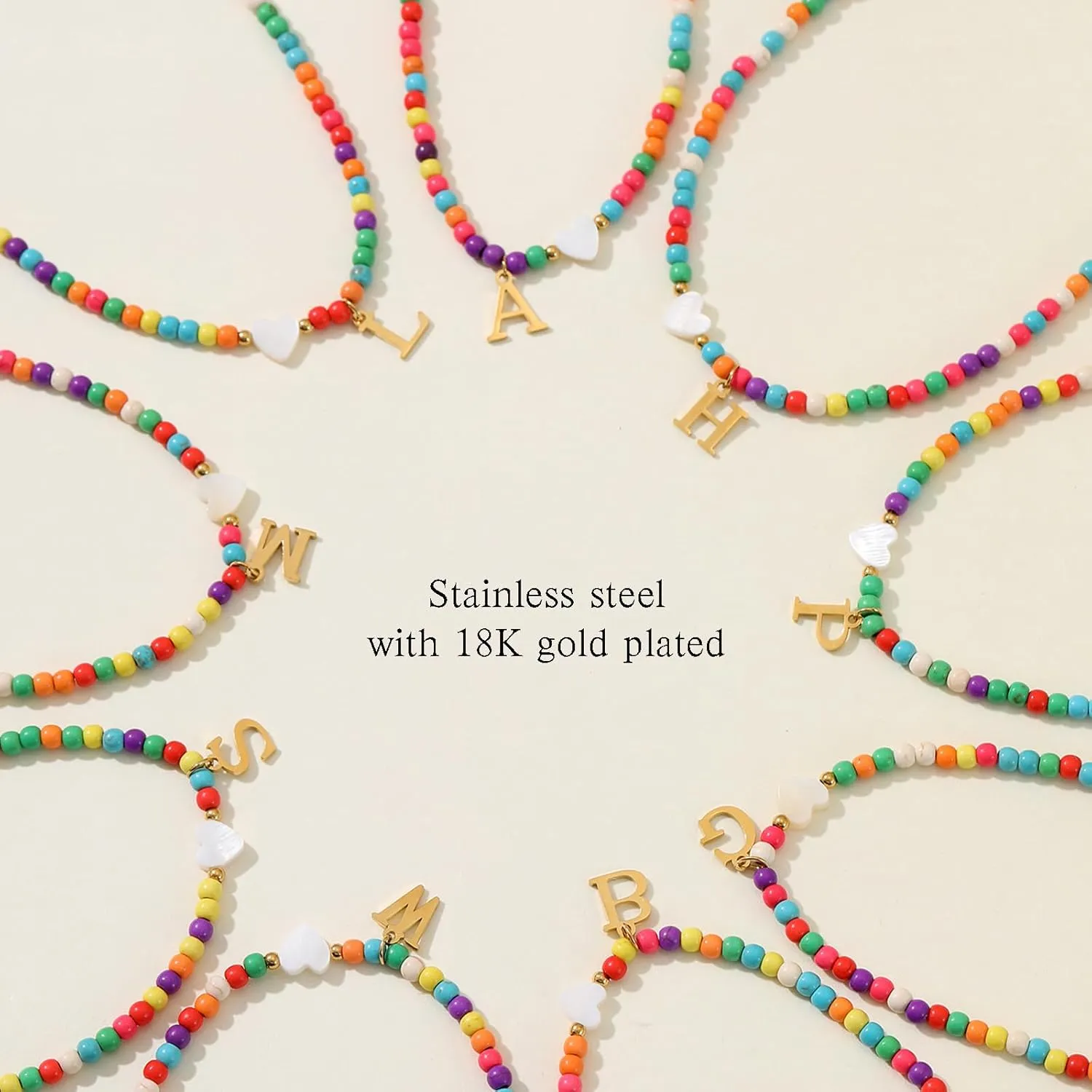 Colorful Beaded Initial Necklace Chokers for Women,Bohemian Chokers Necklaces for Women,Initial Charm Necklace Birthday Christmas Gifts for Women