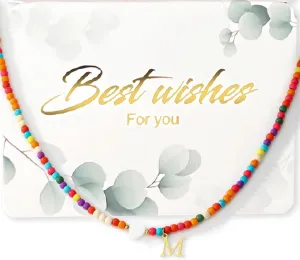Colorful Beaded Initial Necklace Chokers for Women,Bohemian Chokers Necklaces for Women,Initial Charm Necklace Birthday Christmas Gifts for Women