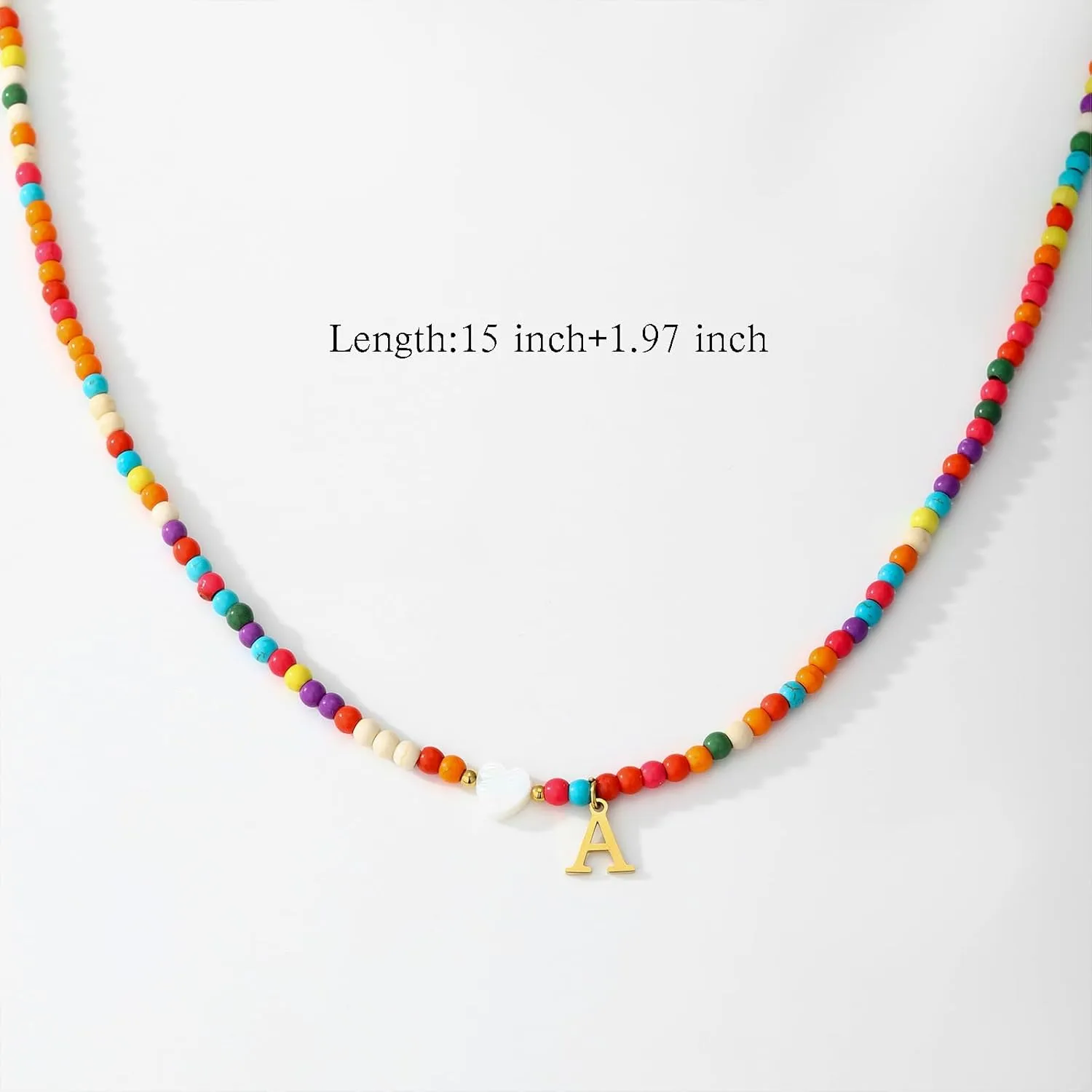 Colorful Beaded Initial Necklace Chokers for Women,Bohemian Chokers Necklaces for Women,Initial Charm Necklace Birthday Christmas Gifts for Women