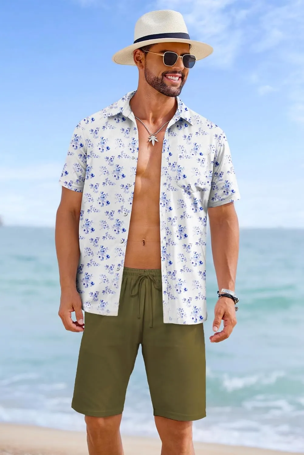 COOFANDY Mens Casual Shorts 9 inch Inseam Stretch Beach Shorts Elastic Waist Drawstring Summer Shorts