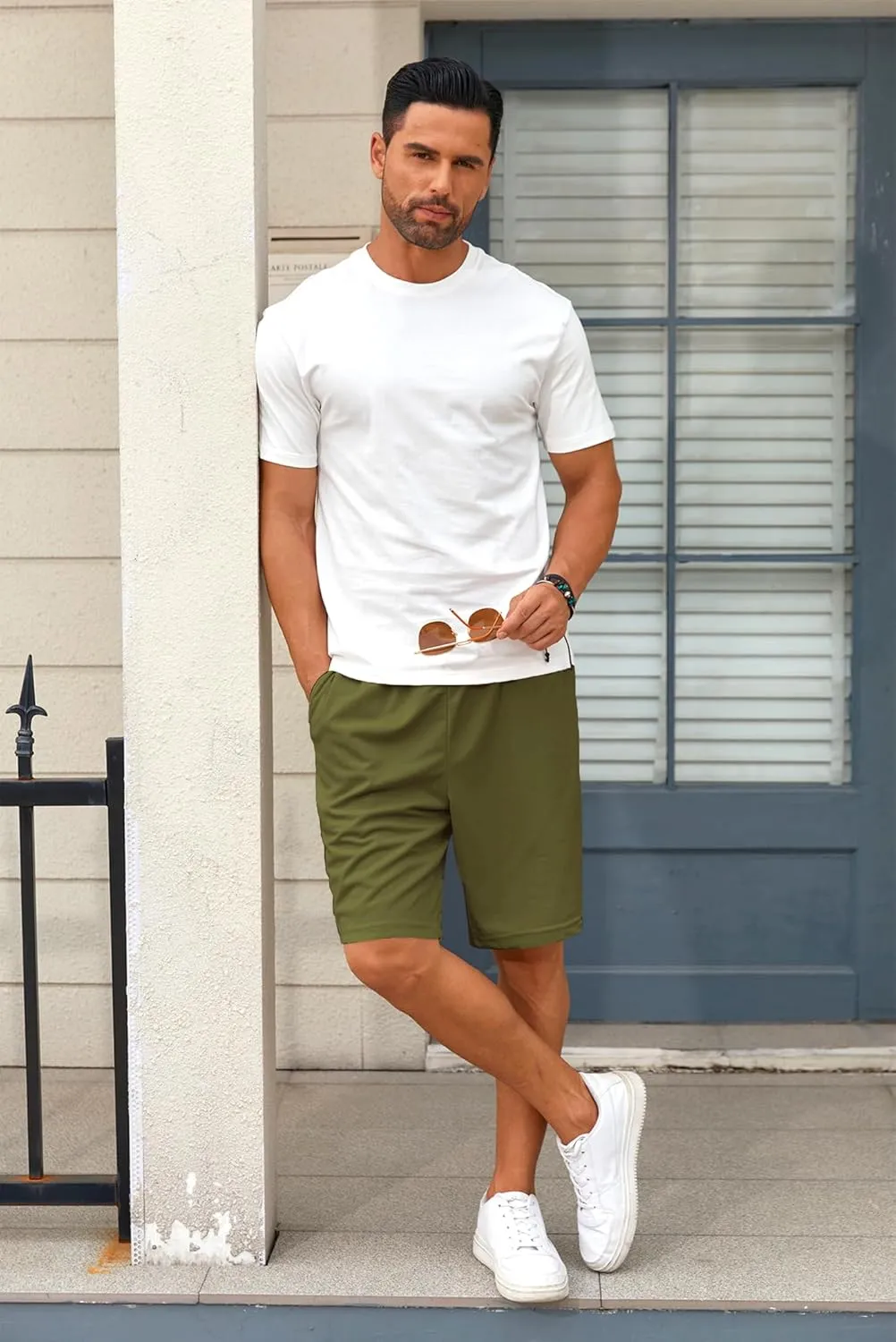 COOFANDY Mens Casual Shorts 9 inch Inseam Stretch Beach Shorts Elastic Waist Drawstring Summer Shorts
