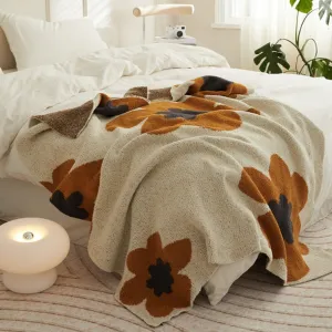 Cozy Earth Tone Floral Blanket / Orange   Beige